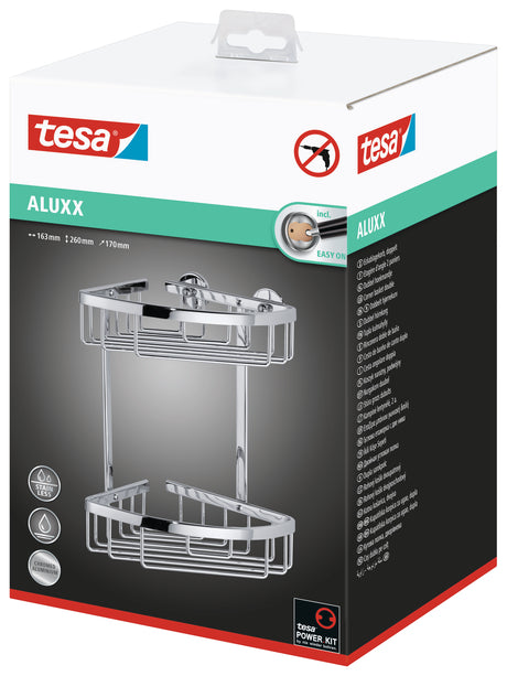 tesa® Aluxx Duschablage Ecke, zweistöckig, Aluminium, verchromt, Klebelösung