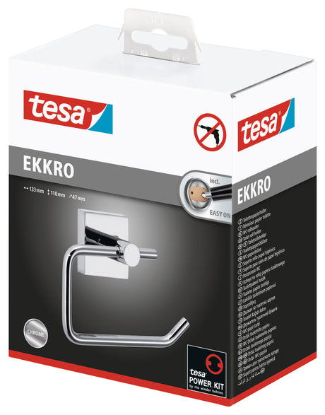 tesa® Ekkro Toilettenpapierhalter, verchromt, inkl. Klebelösung, ohne Deckel