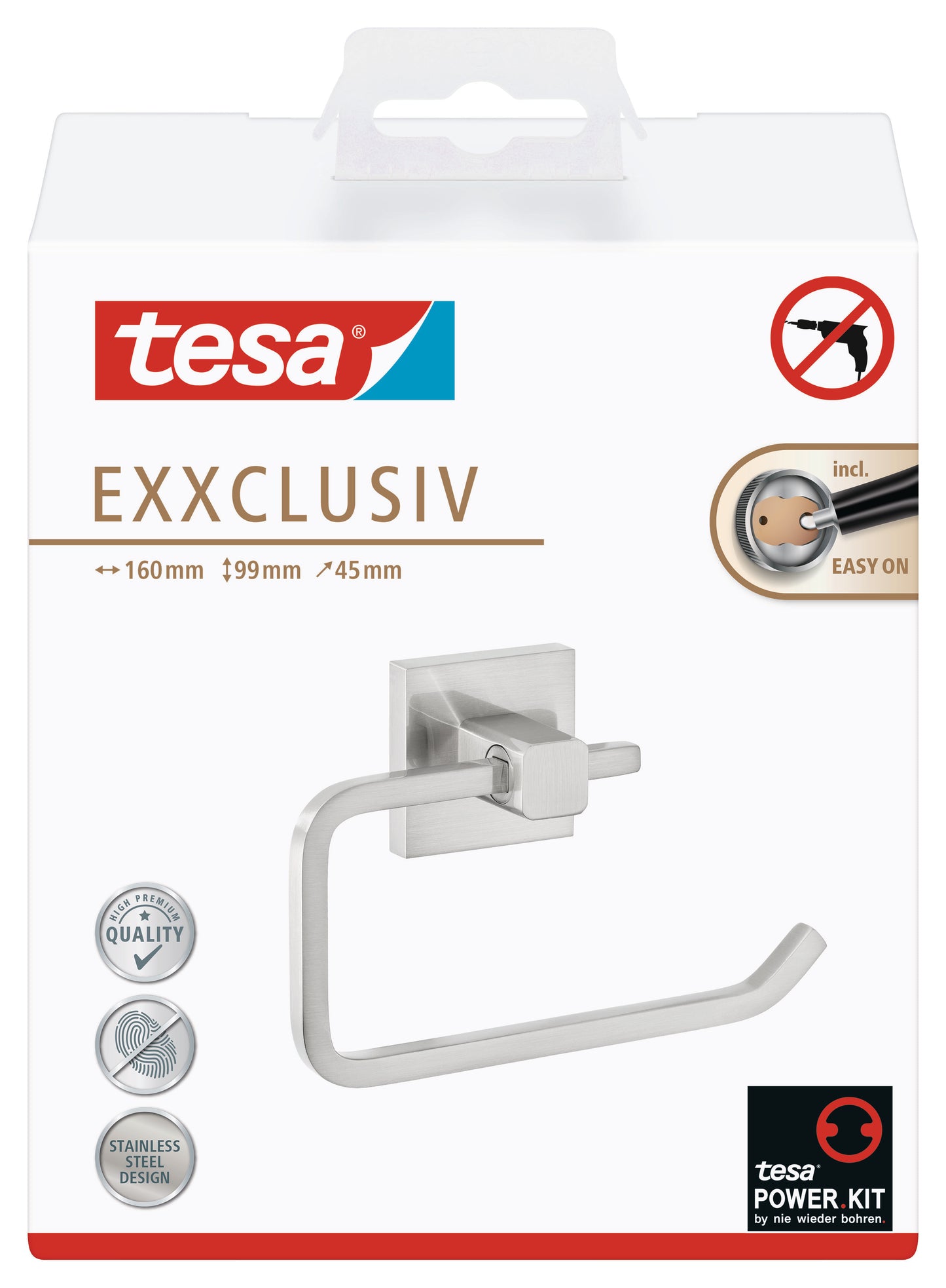 tesa® Exxclusiv Toilettenpapierhalter, Edelstahloptik, Klebelösung